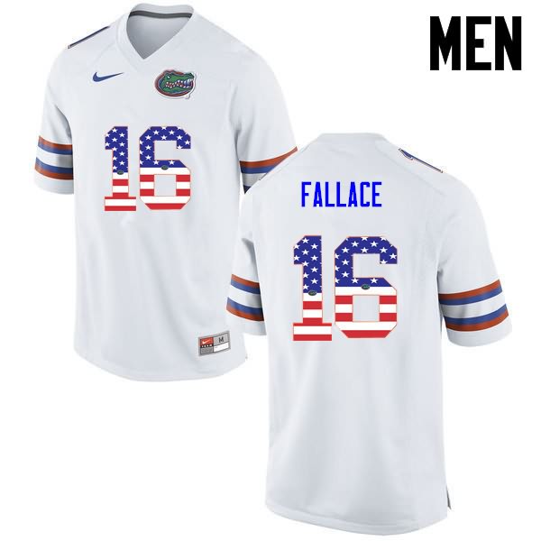 NCAA Florida Gators Brian Fallace Men's #16 USA Flag Fashion Nike White Stitched Authentic College Football Jersey ITZ5864HB